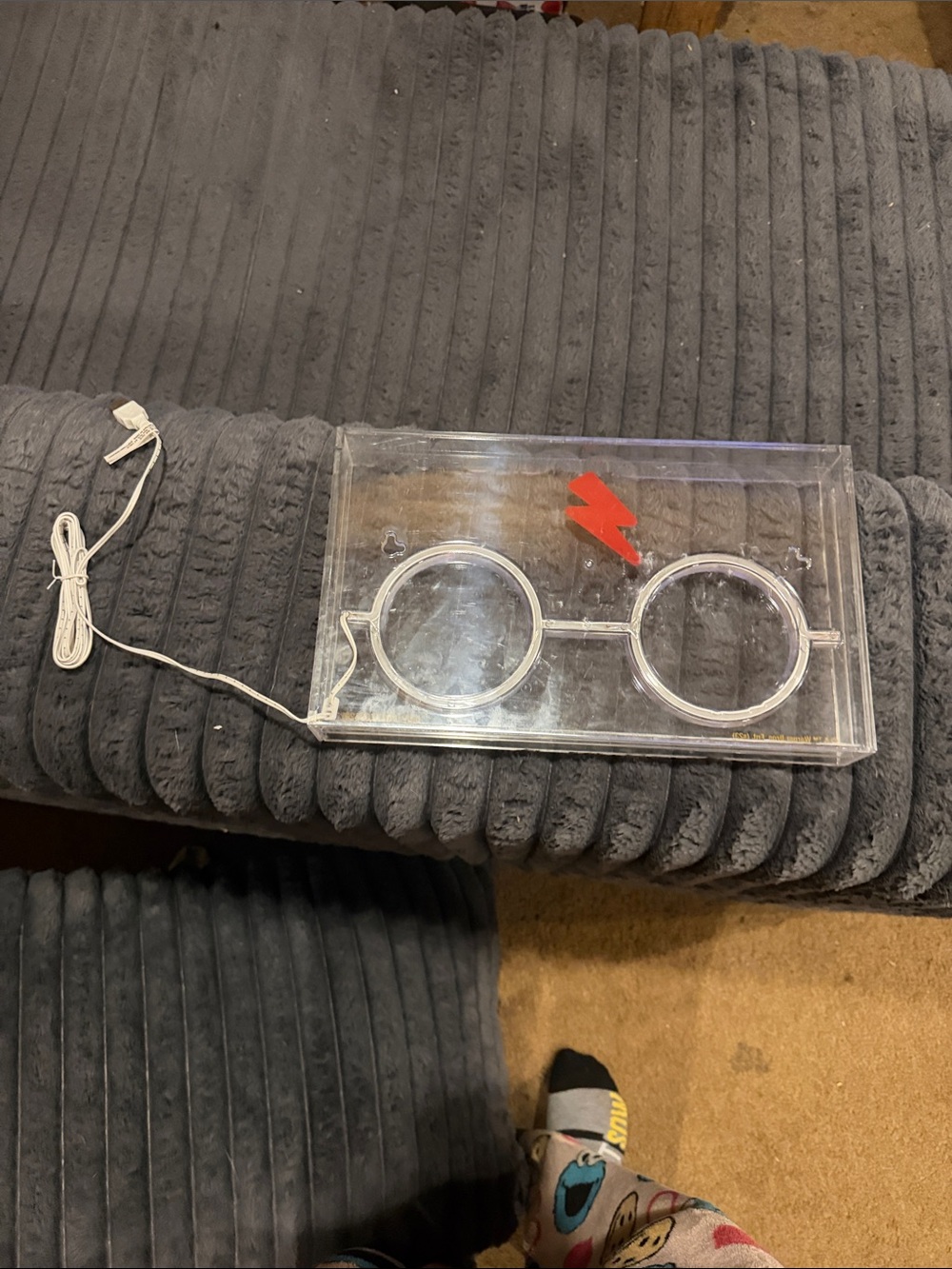 Clear Acrylic Neon Harry Potter Glasses Sign with Red Lightning Accent